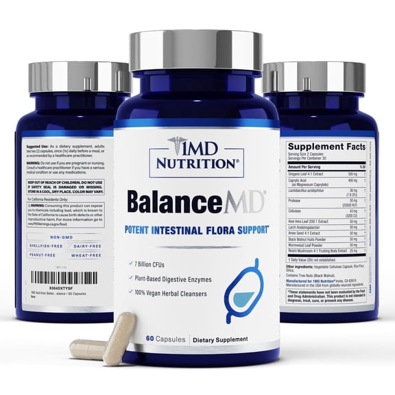 1MD Nutrition BalanceMD Vaginal Probiotics for Adults | Oregano & Caprylic Acid, Lactobacillus & Digestive Enzymes | 60 Capsules