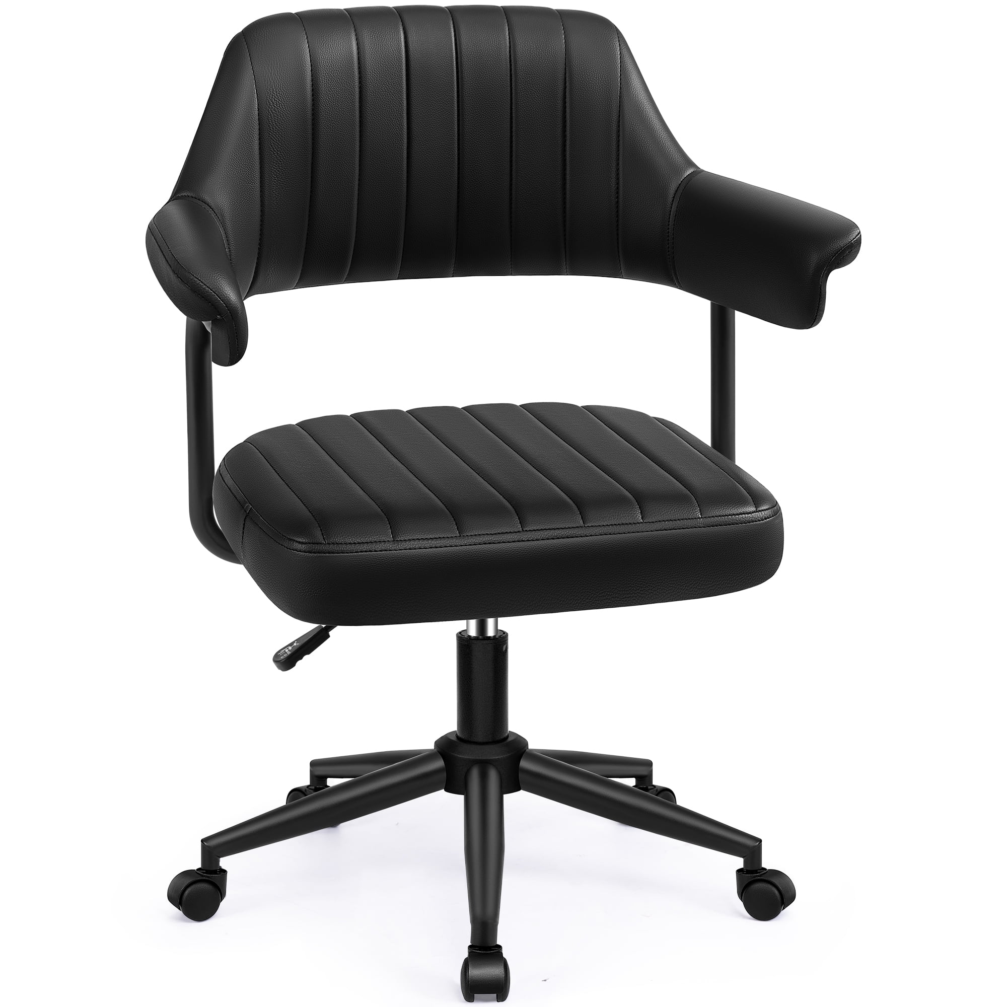 ATHOPE Home Office Chair, Executive Small Leather Office Chair, Desk Chair Comfy with Arms, Height Adjustable Swivel Computer Chair with Lumbar Support, Black