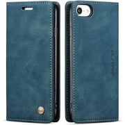 QLTYPRI Case for iPhone 6 Plus 6S Plus, Vintage PU Leather Wallet Case Card Slot Kickstand Magnetic Closure Shockproof Flip Folio Cover for iPhone 6 Plus 6S Plus - Blue
