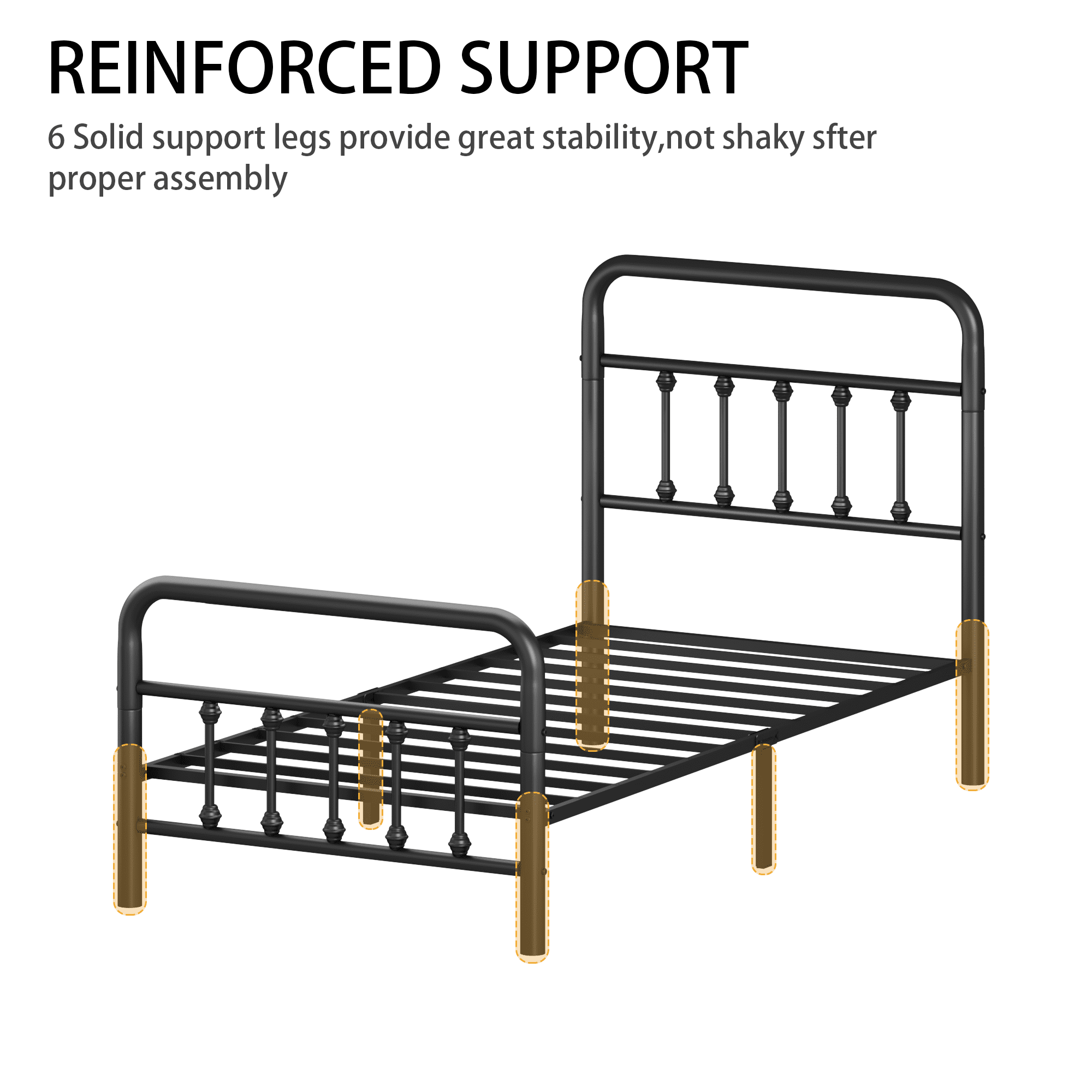 Twin Size Metal Bed Frame with Headboard, Sturdy Steel Platform Bed Frame with Ample Under Bed Storage Space, Easy Assembly Bed Frame, No Box Spring Required, Black Finish