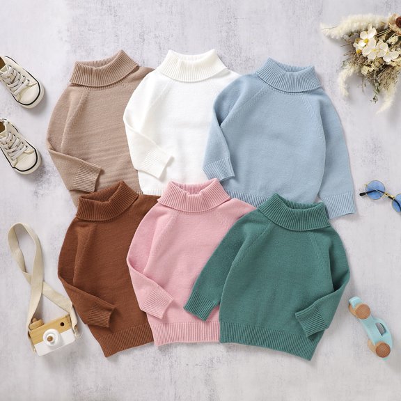 ibiyuan Knit Sweater Baby Girl Boy 24 Months Girls Clothes Cable Knit Turtleneck Sweater Soft Thick High Neck Warm Pullover Top for Kids Boys Girls