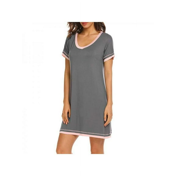 Balems Women's Nightshirt Short Sleeve Cotton Solid Color Round Neck Sleepwear Pajama Dress Home Clothing S-XXL