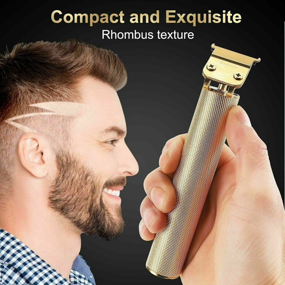 Professional Trimmer Hair Clippers T Blade Trimmer Cutting Beard USB Charge Cordless Barber Shaving Machine -Gold