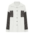 thumbnail image 4 of Womens Jacket Denim Sequin Patchwork Long Sleeve Jacket Shirts Oversized Button Up Frayed Hem Jean Shacket Spring Fall Outfits(White,L), 4 of 5