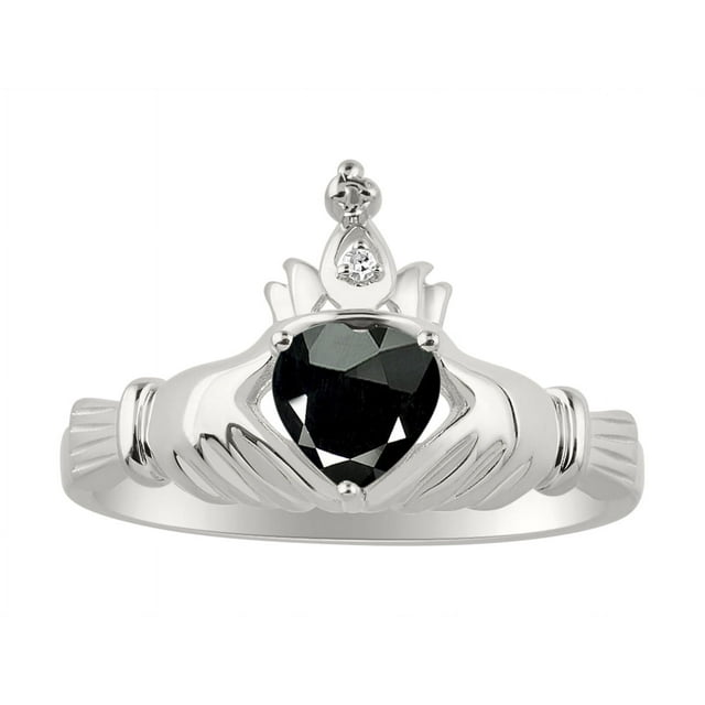 RYLOS Rings Sterling Silver Claddah Love, Loyalty & Friendship Ring Heart 6MM Gemstone & Diamond Claddagh Rings October Onyx Jewelry Size 8