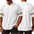 thumbnail image 5 of Domuza Plain Men's Football Jerseys V-Neck Fitness T-Shirts Workout Outfits Casual Party Tops Orange L, 5 of 5