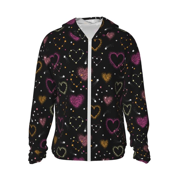 Balery Heart and Stars Sudadera ligera de manga larga con capucha y protección solar UPF 50+ para hombre y mujer, ideal para pesca y running-3X-Large
