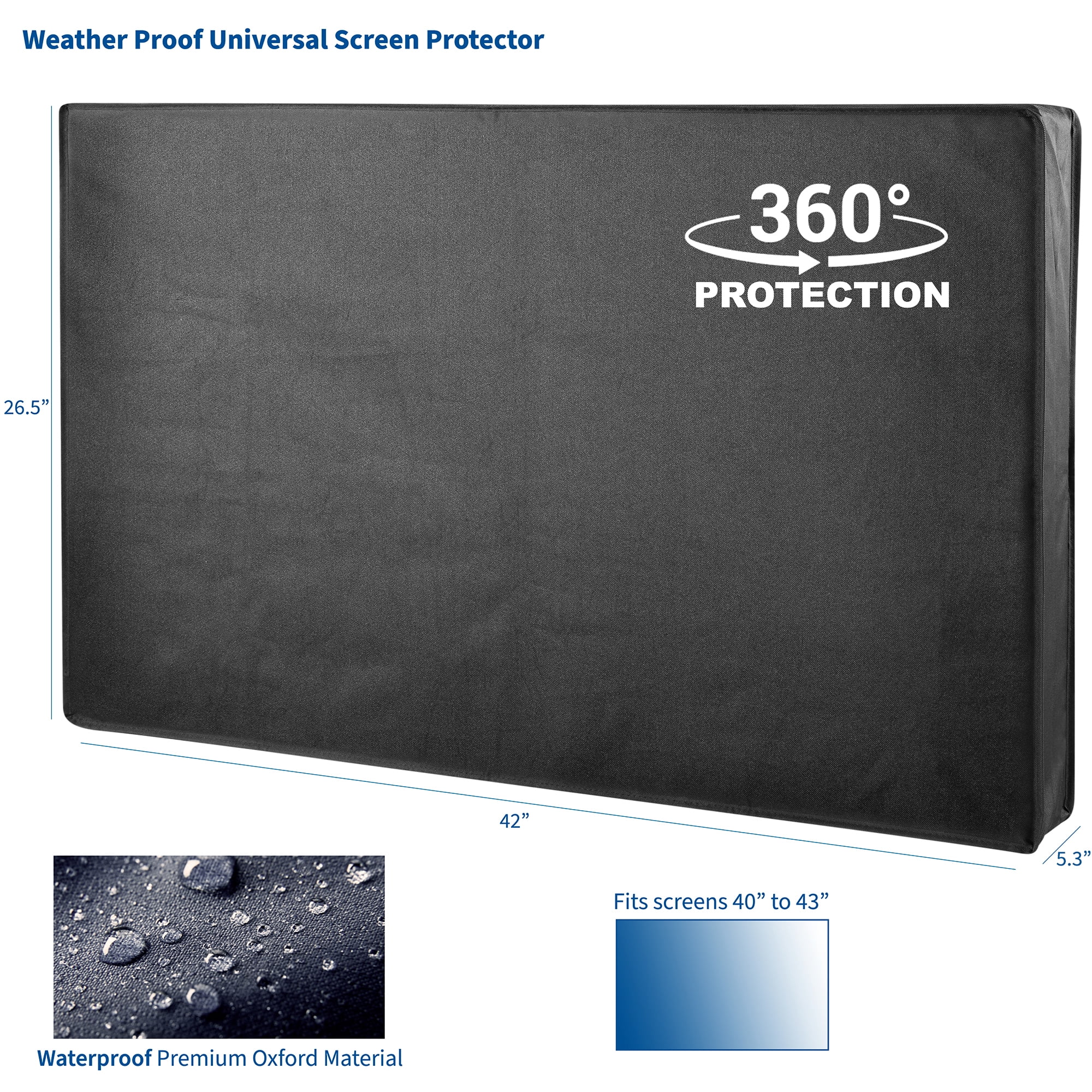 Black Screen Cover for 40" to 43" TV, Outdoor Waterproof Weather Resistant
