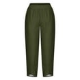 thumbnail image 2 of Womens Plus Size Linen Pants with Pockets High Waist Comfy White Summer Crop Pants Lightweight Casual Loose Trousers (L, Army Green 01), 2 of 5