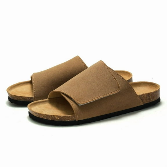 Men's Cork Sandals Suede Leather Slides Non-Slip Beach Shoes