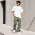 thumbnail image 4 of Men's Multi Pocket Work Pants Straight Leg Drawstring Waist Loose Fit Outdoor Hiking Breathable Cargo Trousers, 5XL, 4 of 5