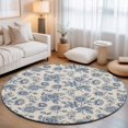 thumbnail image 2 of Round Rugs 5Ft, Navy Blue Rose Round Area Rug Washable Indoor Throw Carpet, Farmhouse Vintage Botanical Floral Burlap Soft Non Slip Circle Rug for Cabinet Bathroom Home Decor Aesthetic, 2 of 8