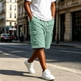 thumbnail image 2 of Resicozy Cargo Shorts for Men Cotton Summer Casual Work Shorts Drawstring Elastic Waist Stretch Bottoms with Pockets Light Green XL, 2 of 7
