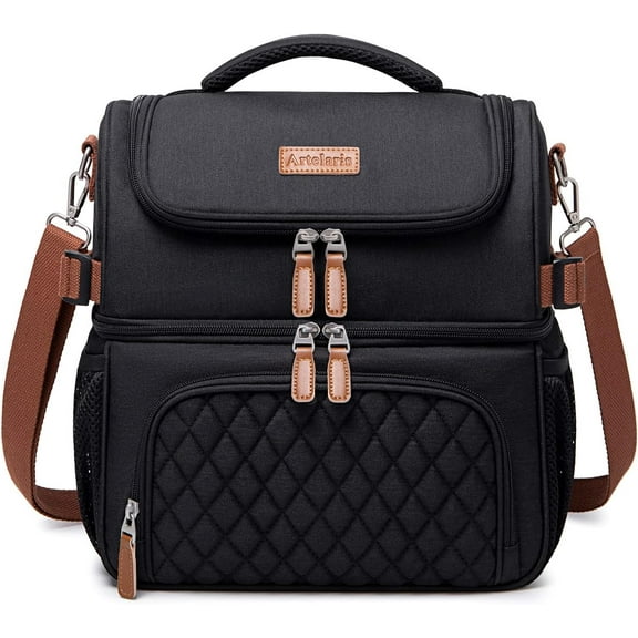 Artelaris Lunch Bag for Women, Large Double Deck Lunch Box Tote for Work, Dual Compartment Insulated Leakproof Lunchbox Cooler for Adult