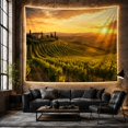 thumbnail image 6 of Sunlit Vineyard with Hilltop Villa Against a Sunset Sky, Peaceful Folk Art for Wine Enthusiasts, Realistic Landscape Decor, Housewarming Gift Tapestry Wall Hanging for Living Room and Study Room, 6 of 7