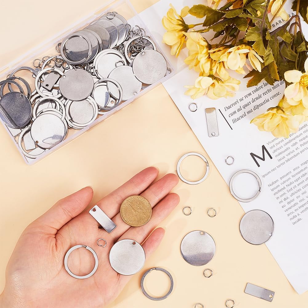 30 Sets Keychain Making Kits Blank Stamping Tags Blank Key Ring Tags Metal Stamping Blanks Laser Engraving Stamping Keychains for DIY Craft Gifts Graduation Birthday Holiday Supplies