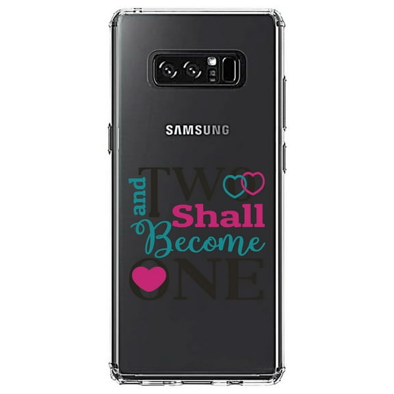 DistinctInk Clear Shockproof Hybrid Case for Samsung Galaxy Note 8 - TPU Bumper Acrylic Back Tempered Glass Screen Protector - Two Shall Become One - Wedding
