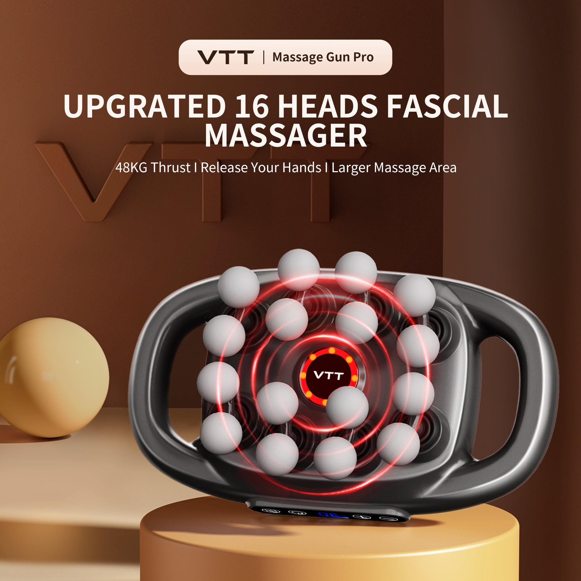 VTT Deep Tissue Massage Gun, 16 Head Percussion Massager for Muscle Recovery, Portable Full Body Pain Relief for Men & Women