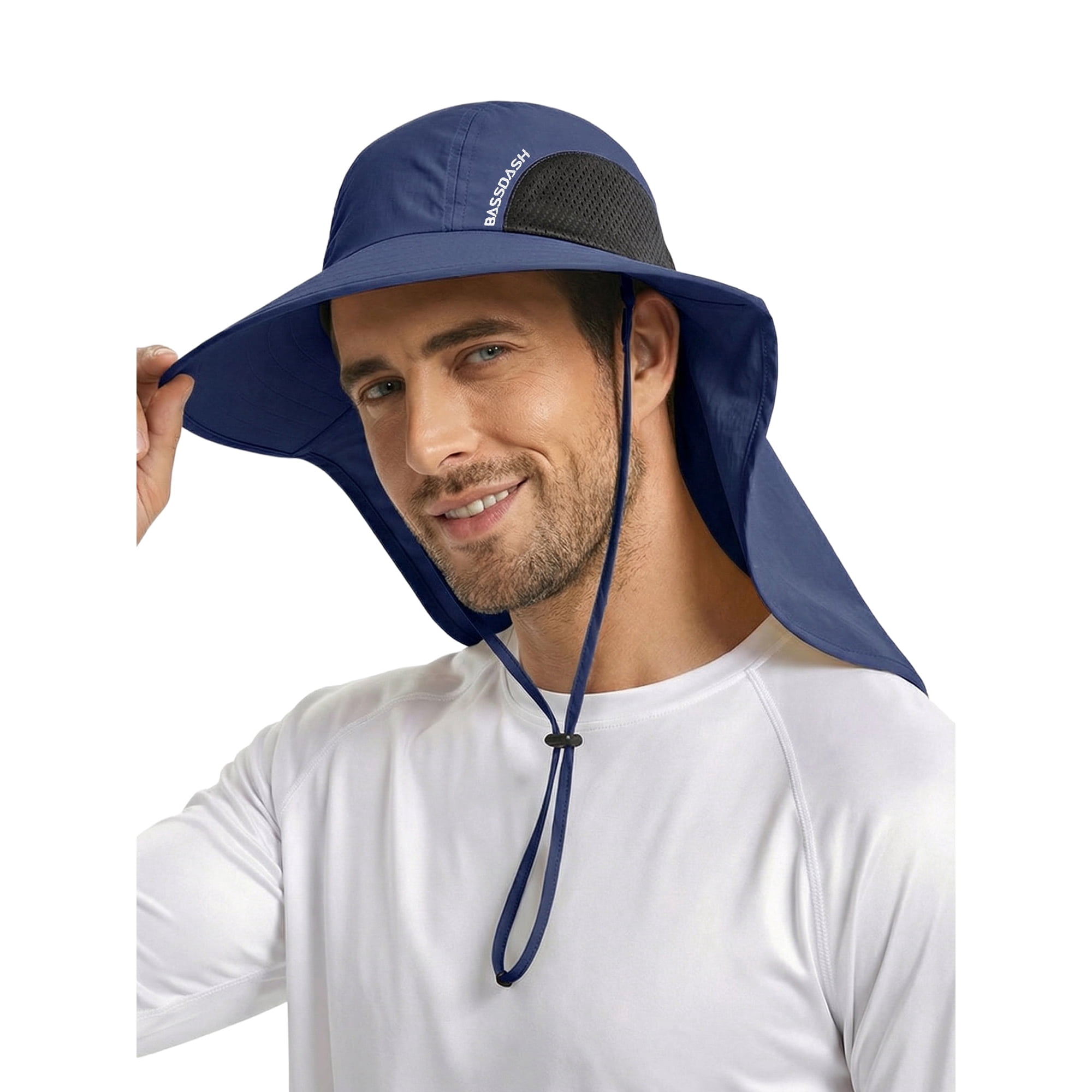 Bassdash UPF 50+ Unisex Water Resistant Wide Brim Sun Hat with Large Neck Flap Ponytail Fishing Hat for Men Women