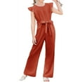thumbnail image 5 of Girls Cap Sleeve Solid Color Jumpsuit Summer Children Kids Wide Leg Loose Jumpsuit, 5 of 6