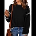 thumbnail image 1 of Suéteres para Mujer, Cuello Redondo Liso, Corte Holgado, Larga, Punto en Contraste, Jersey, Tops Negro S, 1 of 9