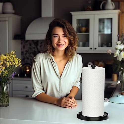 Stainless Steel Paper Towel Holder with Weighted Base and One-Handed Tear Ratchet Mechanism for Kitchen Countertop, Bathroom, or Farmhouse Decor