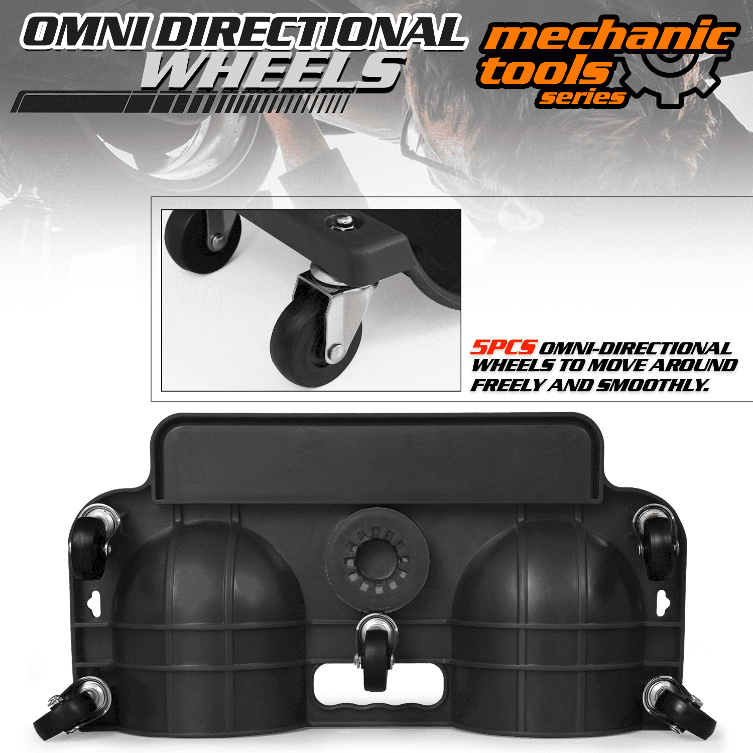 M-AUTO Rolling Plastic Knee Creeper, Tool Tray Holder Multifunctional Sliding Rolling Knee Pads, 200 lbs Capacity - Black
