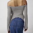 thumbnail image 5 of AXXD Gray Plus Size Shirts for Women Solid Color Knitted Base Two-piece Top With Wooden Ear Flared Sleeves Sexy Off The Shoulder Long Sleeved T-shirt Top, 5 of 5