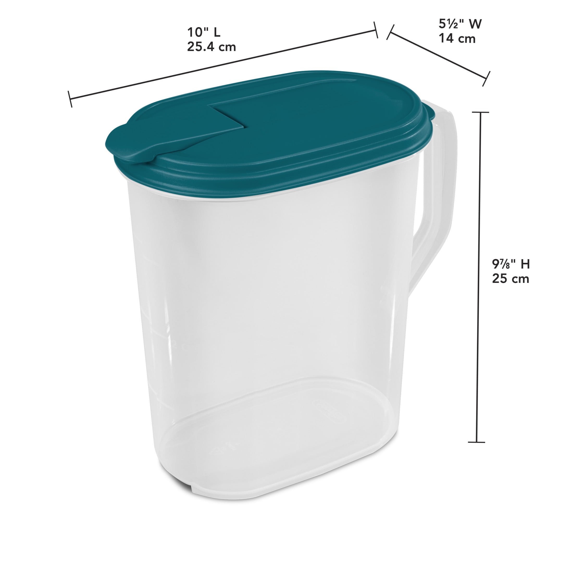 (2 pack) Mainstays 1 Gallon Oval Pitcher, Freezer- and Dishwasher-Safe, Durable Food-Safe Plastic, BPA-Free, Teal Lid