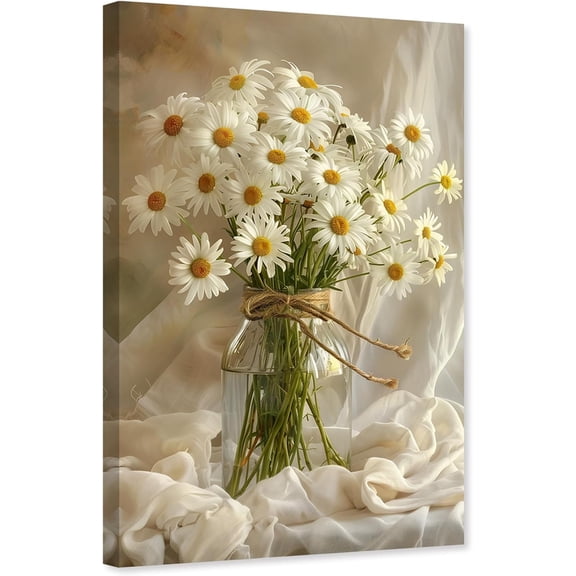 ZHONGYUTONG White Daisy Canvas Wall Art Flowers Pictures Wall Decor Daisy Floral in Vase Painting for Living Room Decor Framed (12.00" x 18.00")