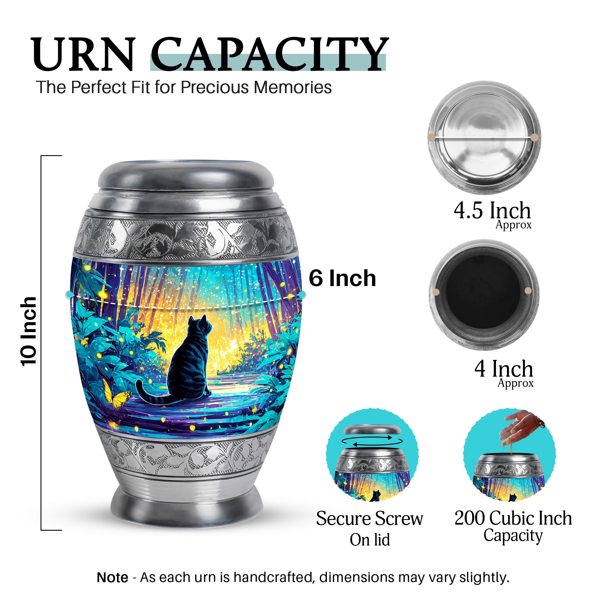 SABURIAL Cat Large Cremation Urns for Humans - Little Funeral Urns for Human Ashes Adult Male - Mini Urn for Ashes for Women - Combo of 10 Inch & 3 Inch - Keepsake Burial Urn for Ash