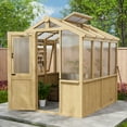 thumbnail image 3 of EAGLE PEAK 6.7 ft. x 7.8 ft.Wooden Polycarbonate Walk-in Greenhouse, Cedar Hobby Green House with Roof Vent, Natural, 3 of 12