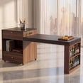 thumbnail image 1 of OMCMUU Rolling Kitchen Island, Extendable Dining Table, Built-in Power Outlet, Mobile, Walnut Finish, 78.8 Inch, 1 of 14