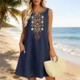 thumbnail image 6 of Yutgune Cotton Linen Plus Size Dress for Women Sleeveless Embroidered V Neck Boho Mini Sundress, 6 of 9