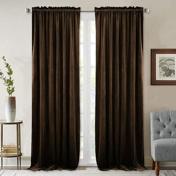 AIR-Living Room Blackout Velvet Curtains - Elegant Home Decor Large Window Coverings Heat & Sound Reducing Energy Smart Drapes with Dual Rod Pocket, Chestnut, 52 by 96 Inches, 2 Panels