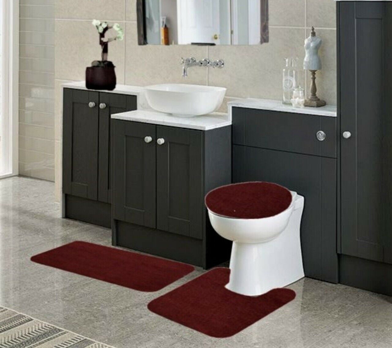 Elegant Home Decor Rug Contour Mat,Toilet Seat Cover Bathroom Bath Mat 3 pc Set 