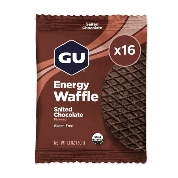 GU Energy Salted Chocolate Organic Sports Nutrition Energy Waffle, Caffeine-Free, Gluten Free, Kosher, On-the-Go Energy for Any Workout, 16 Count