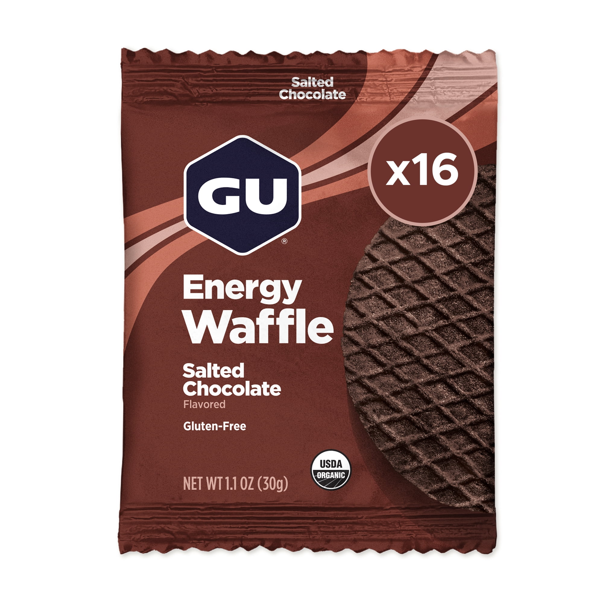 GU Energy Waffle Organic Performance Fuel for Endurance Sports, Salted Chocolate, 16 Count