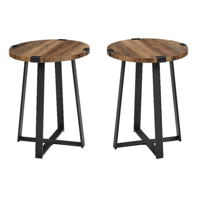Ensemble de Table d'Appoint en Bois en Métal Moderne en 2 Pièces - Chêne Rustique