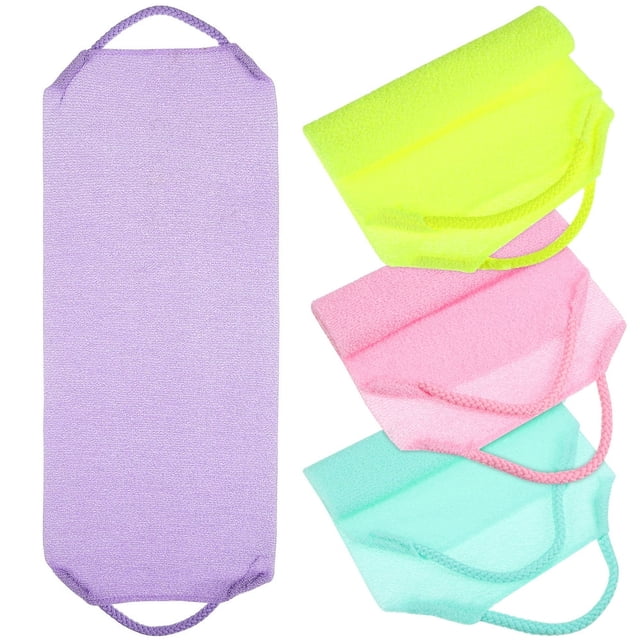 LEEYNEER 4 Pcs Exfoliating Back Scrub Towel Bath Sheets Bathroom Decore Body Wash Cloth Strip Man Polyester