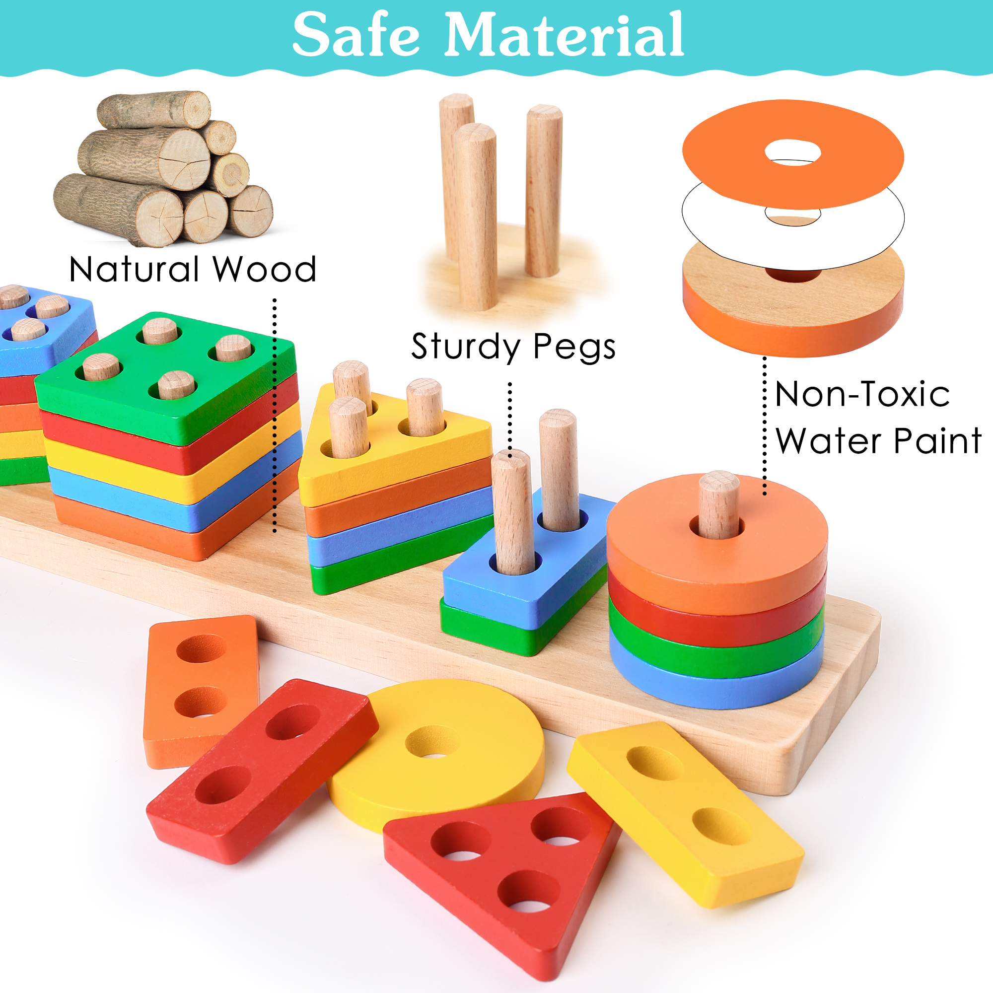 LotFancy Montessori Shape Sorting and Stacking Toy photo 6