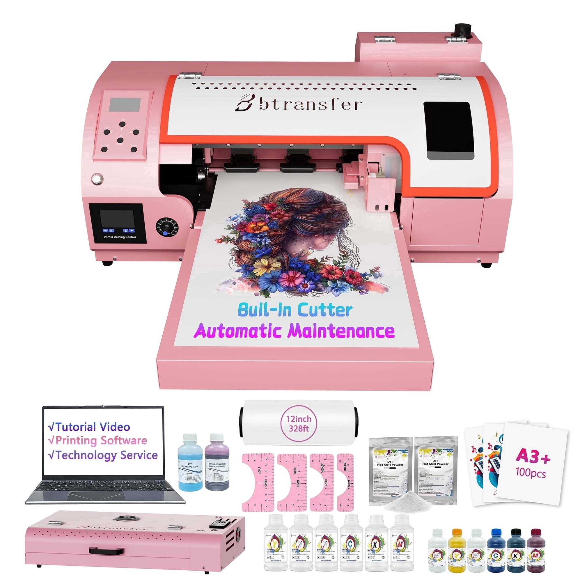 M1630 Pro Pink A3 DTF Printer and Oven Package, Auto Cutting & White Ink Stirring System for Custom T-Shirt Business