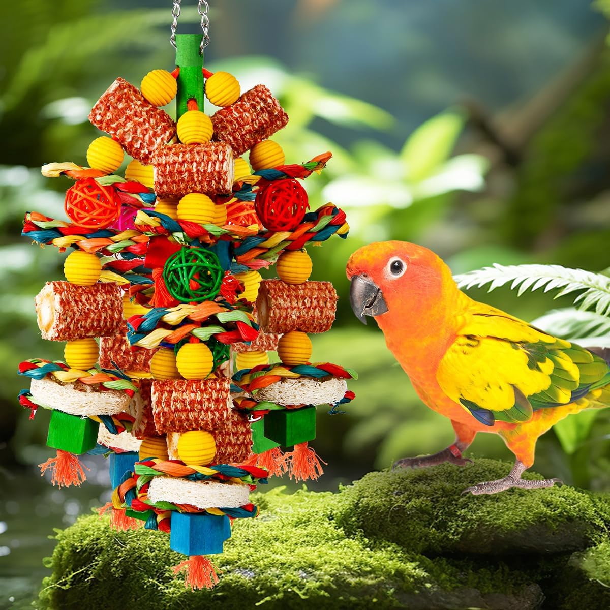 Bird Toys, Parrot Toys, Natural Corn Cob and Loofah Slices Chew Toys for Parrots