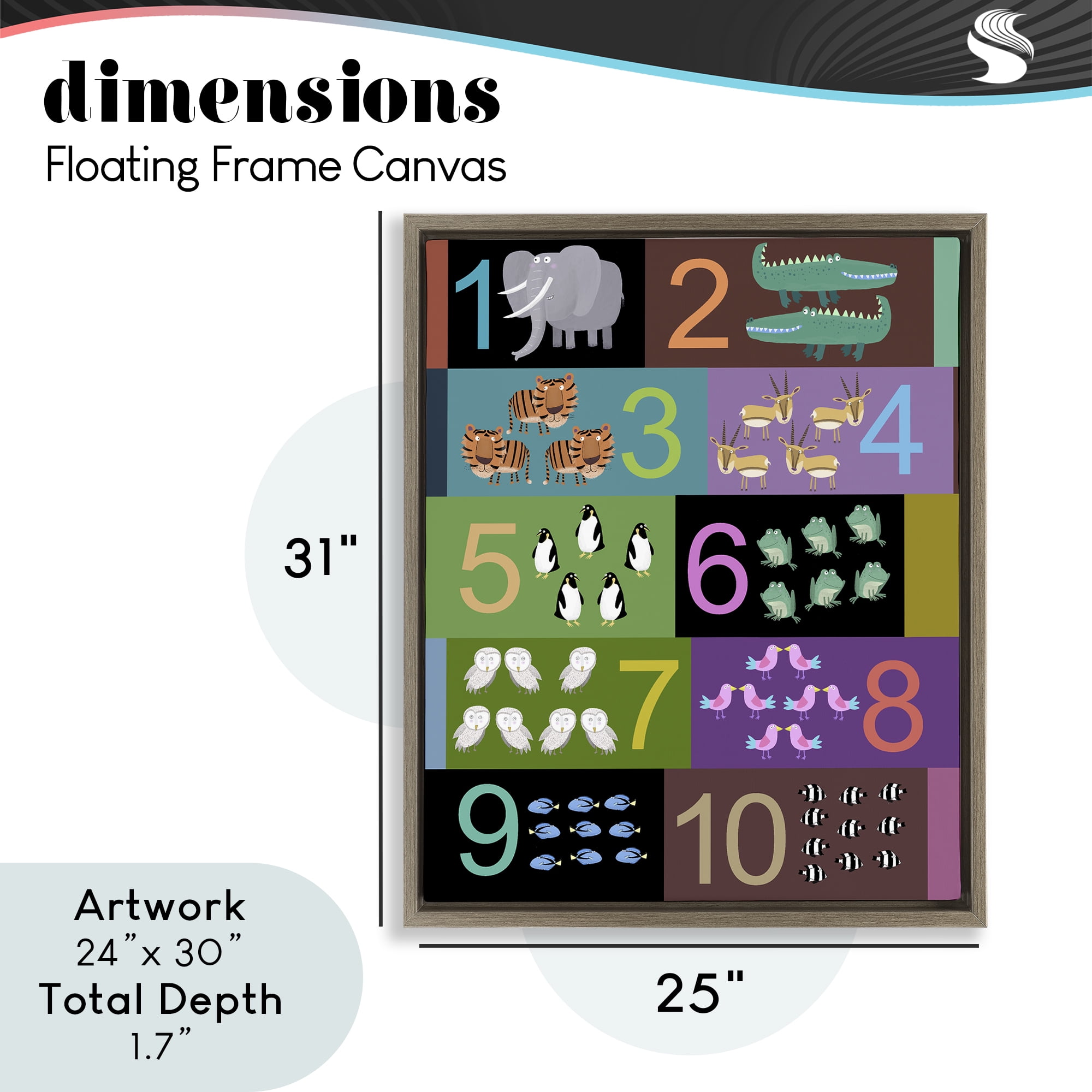 Blocked Kid's Educational Counting Brown Framed Floater Canvas Wall Art, design by Carla Daly