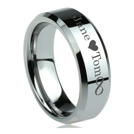 Free Engraving Men Women Personalized Outside Inside Engraving Tungsten Carbide Wedding Band Ring 8mm