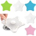 thumbnail image 1 of Paquete de 6 trampas de pelusa para drenaje de ducha (forma de estrella, tamaño 13 cm), filtro de pelusa de silicona para lavabo de baño, colador de drenaje, cubierta de drenaje con ventosas fuertes, 1 of 5