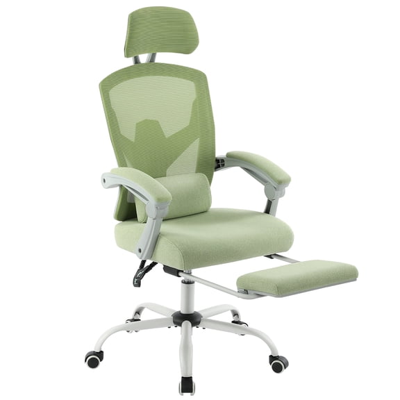 CONCETTA Ergonomic High Back Mesh Office Chair with Footrest and Armrests, Adjustable Lumbar Support, Headrest, and Reclining, Swivel Rolling Desk Chair for Home and Computer Tasks, Green