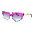 thumbnail image 2 of Luxury Chain Jewel Arm Squared Cat Eye Sleek Plastic Sunglasses Purple Green - Smoke, 2 of 4