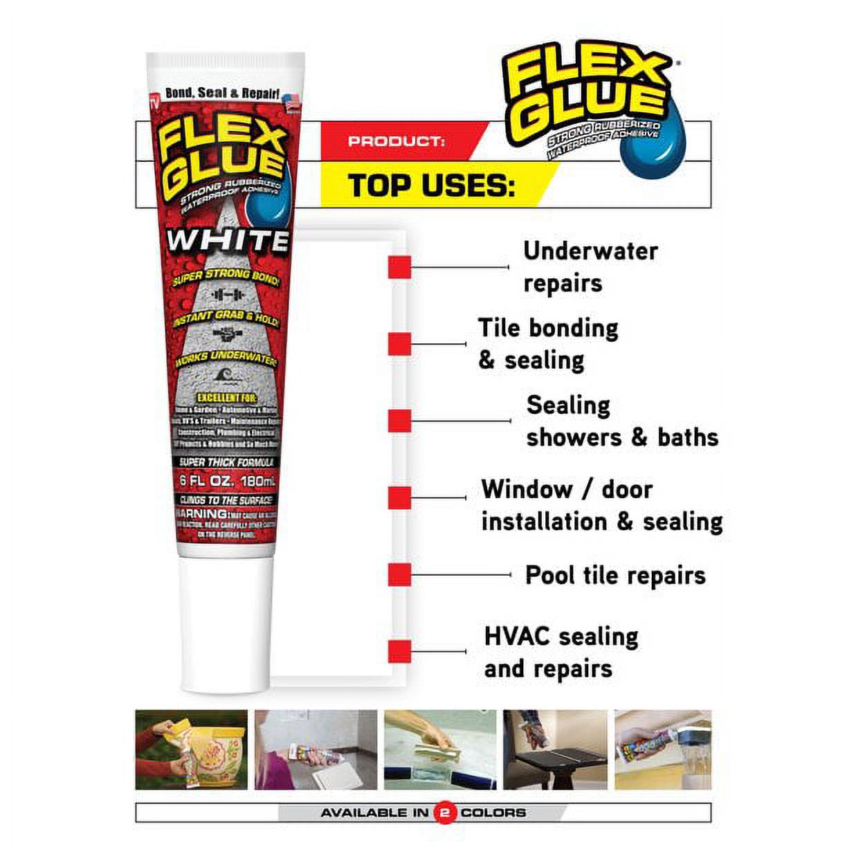 Flex Glue Mini Strong Rubberized Waterproof Adhesive, 0.75 oz, White - image 8 of 8