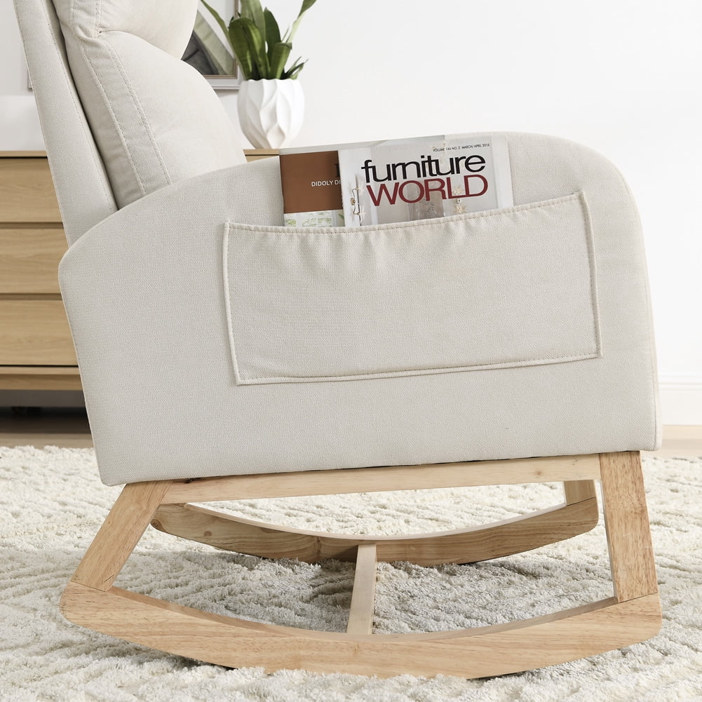 Yesfashion 27.6"W Modern Rocking Chair,Accent Upholstered Rocking Glider Chair with High Backrest,Armrests,2 Side Pocket,Lounge Chair for Home Living Room Bedroom Office